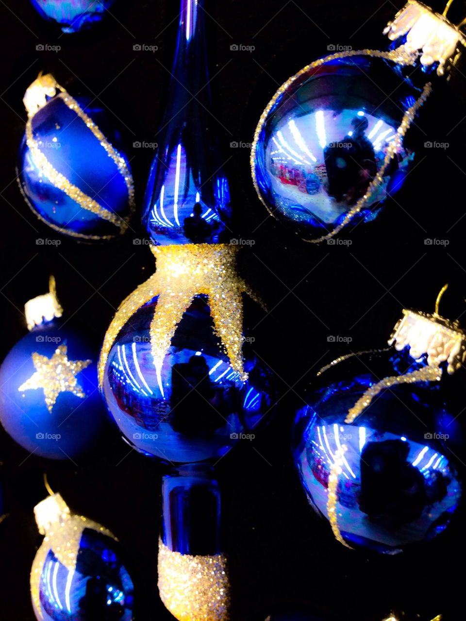 Blue glass Christmas ornaments