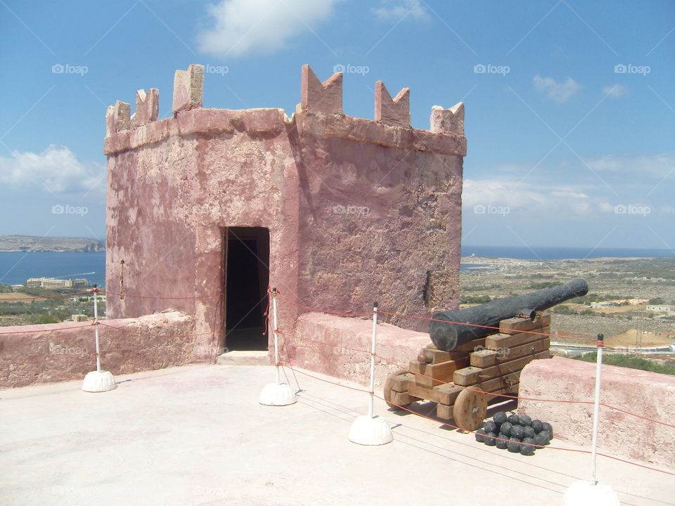 Malta Mellieha bay Red tower with cannon