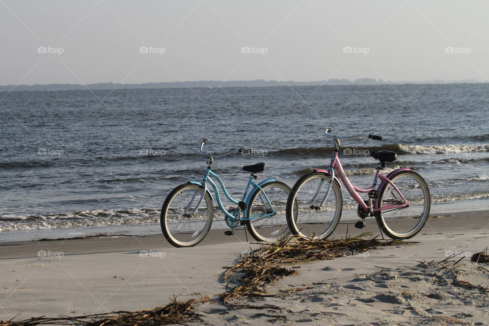 A pair of bikes on the beach