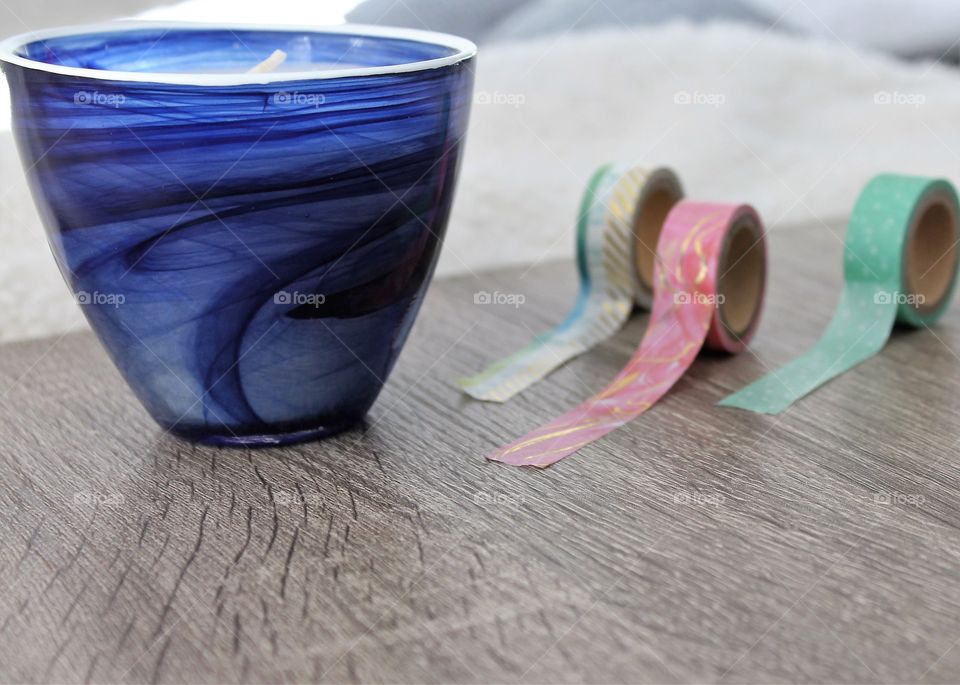 cozy journaling photo with candle and tape