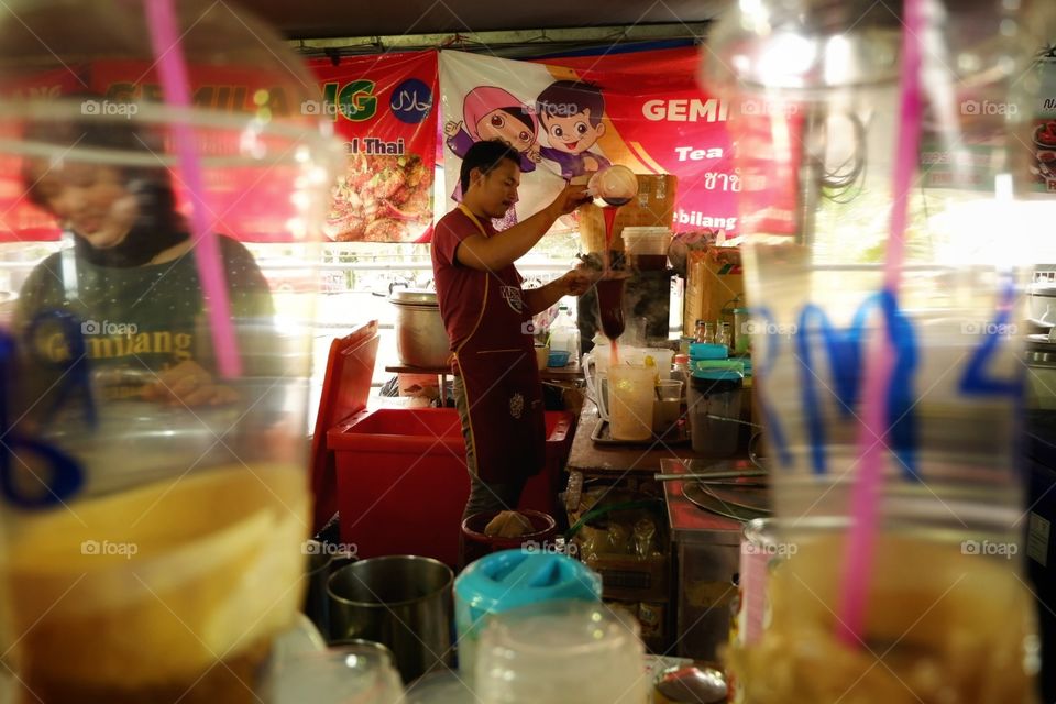 Traditional pulled tea, Teh Tarik, served at the Malaysian and Thailand Food Festival