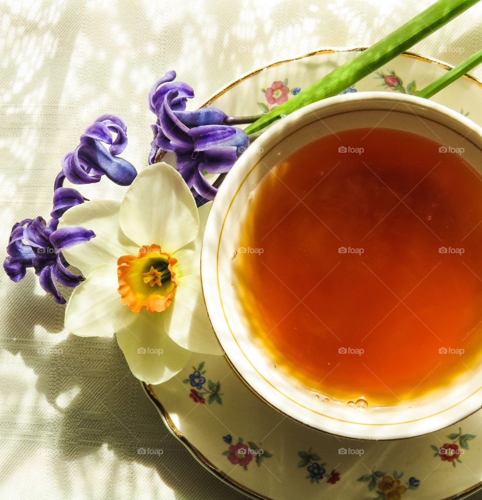 High angle view of a herb tea