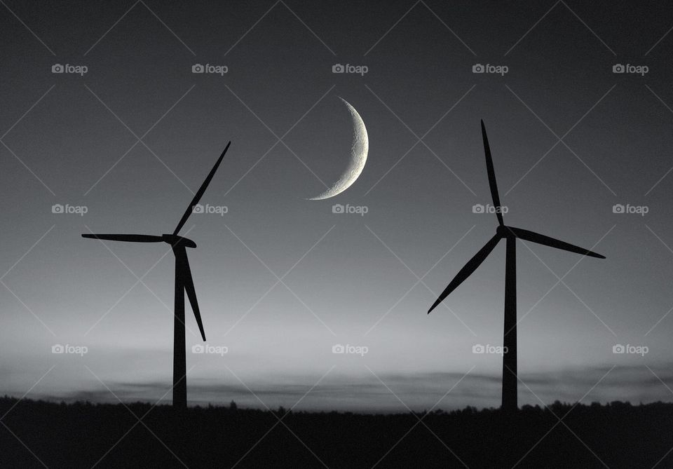 Moon and windmills