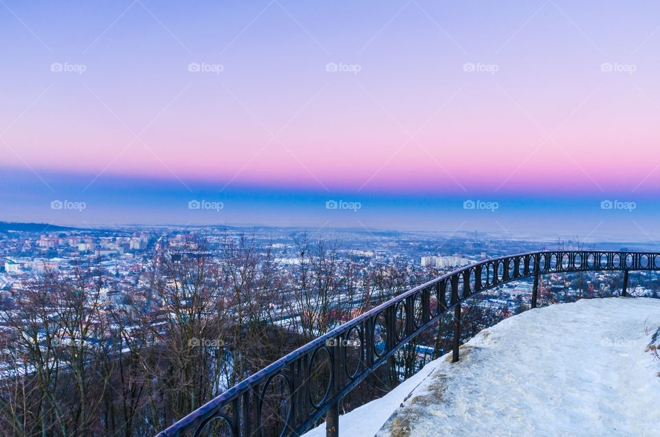 Lviv cityscape during the sunset