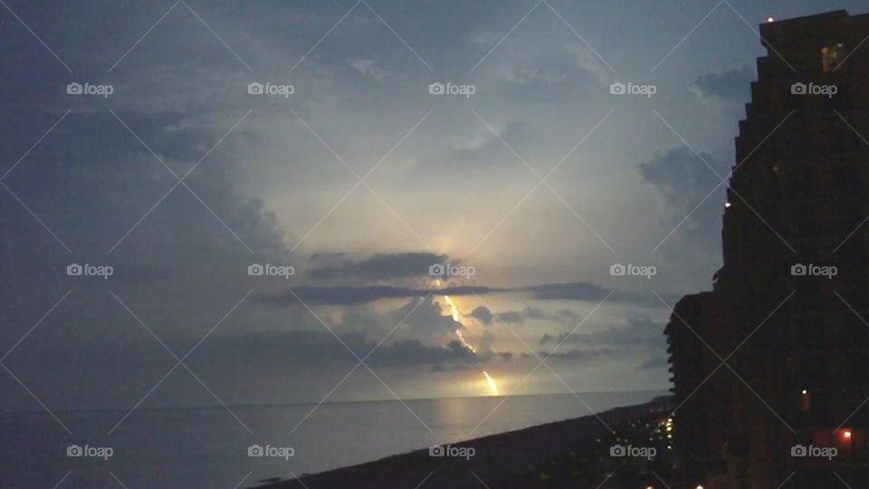 Thunderstorm at the Beach. Nighttime thunderstorm in Orange Beach Alabama.