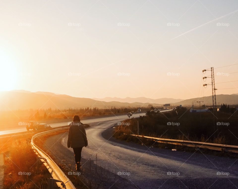 Sunset, Road, Dawn, Winter, Evening