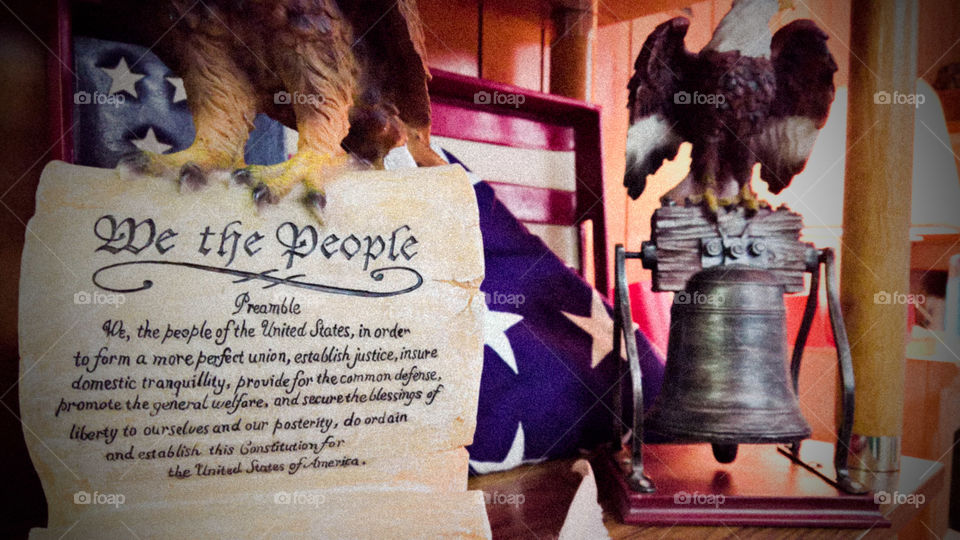We the people preamble constitution American flag honor liberty bell eagle