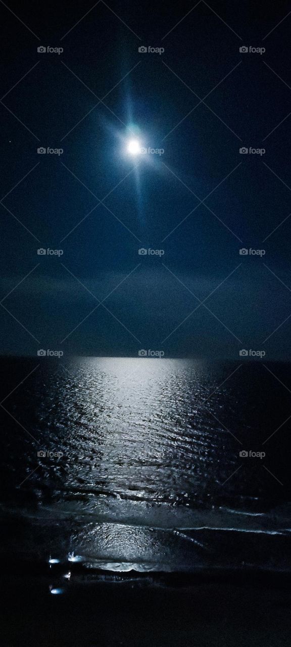 A nighttime view of the ocean off of Myrtle Beach in North Carolina 