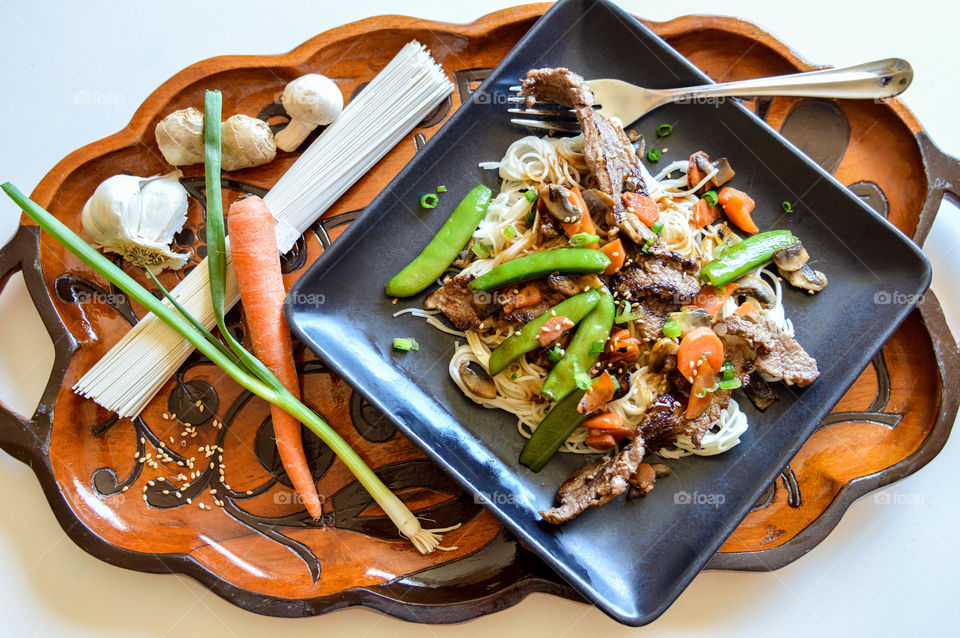 High angle view of food in plate on table