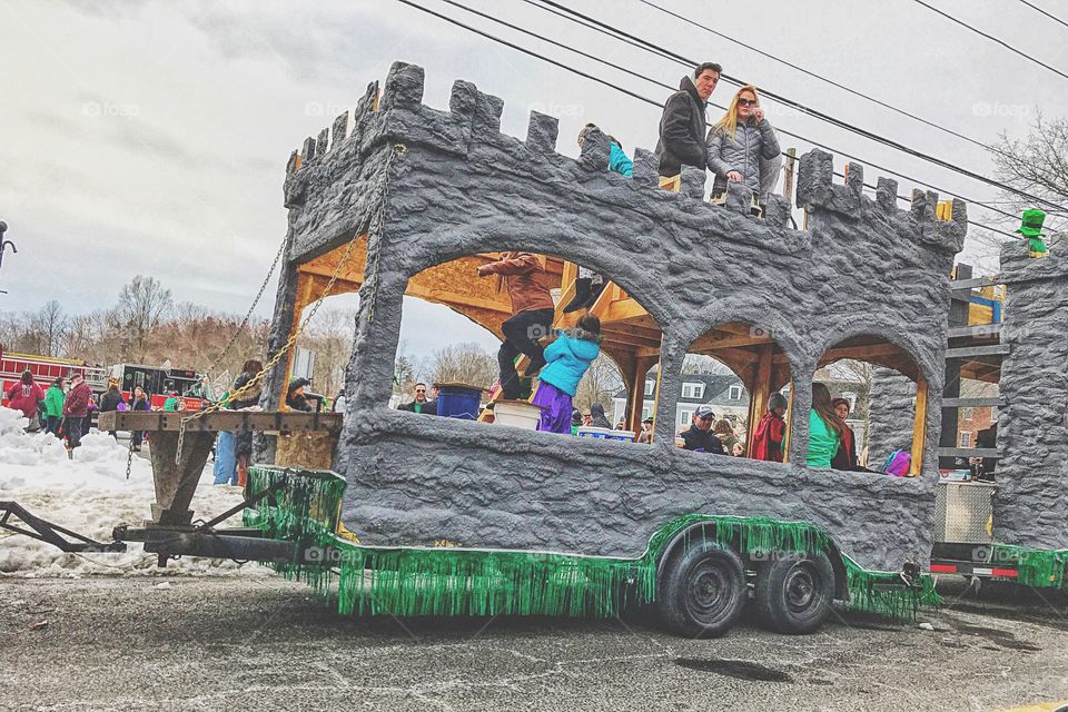 Decorated trailer with people