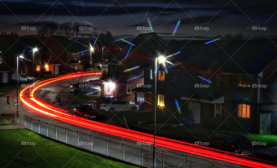 Red trail lights with star effect