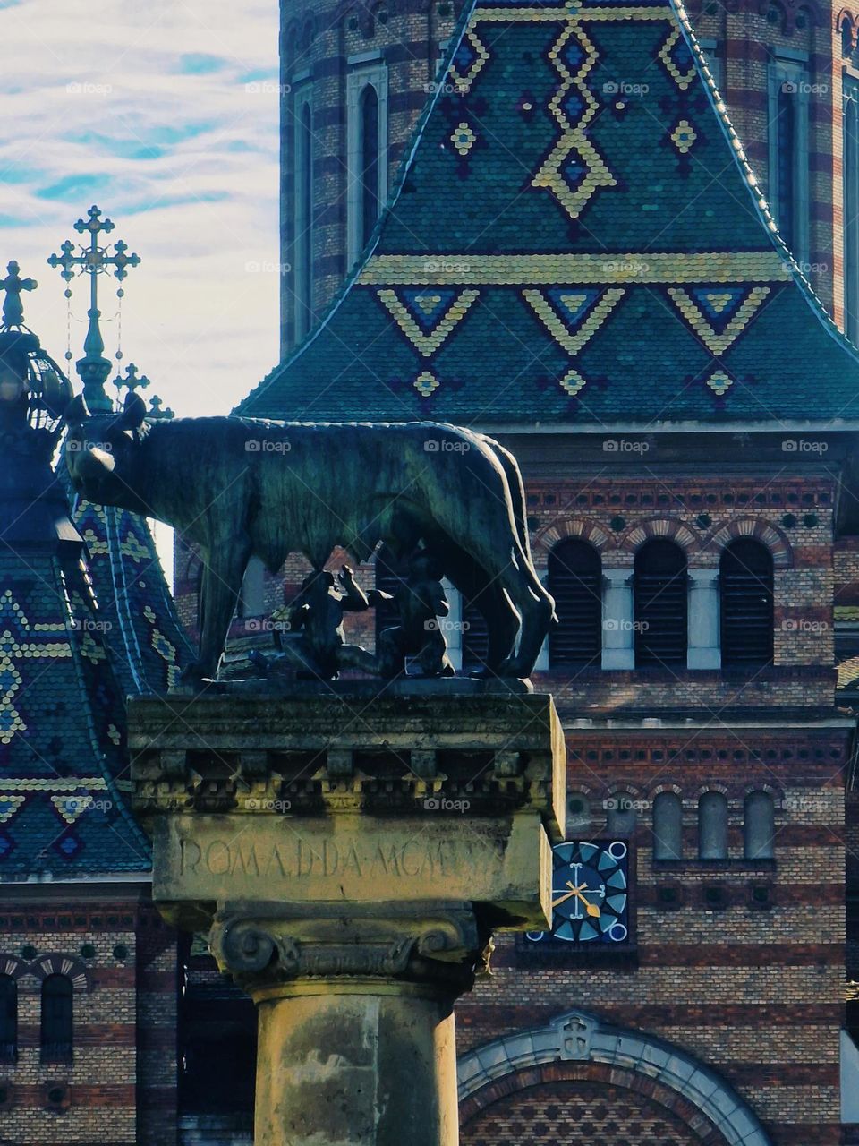 the she-wolf with Romulus and Remus and the metropolitan cathedral of Timisoara