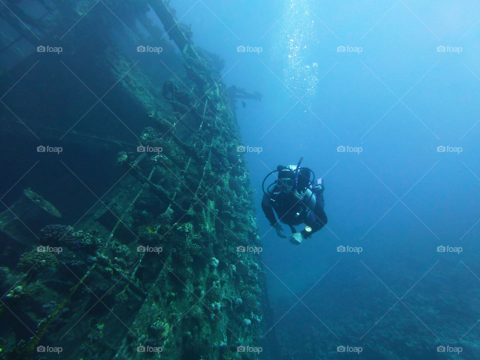 Man scuba diving in sea