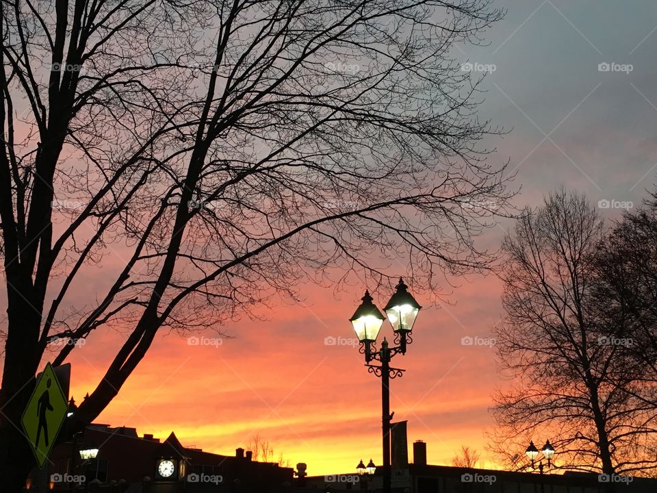 Sunset with street lights