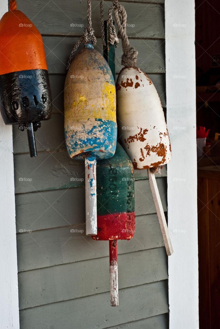 Lobster Trap Buoys Hanging on a Wall