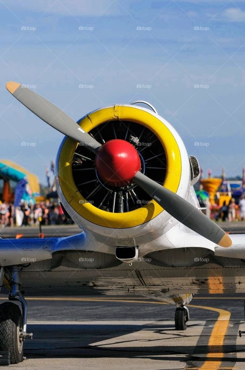 Aeroplane propeller with yellow engine trim!