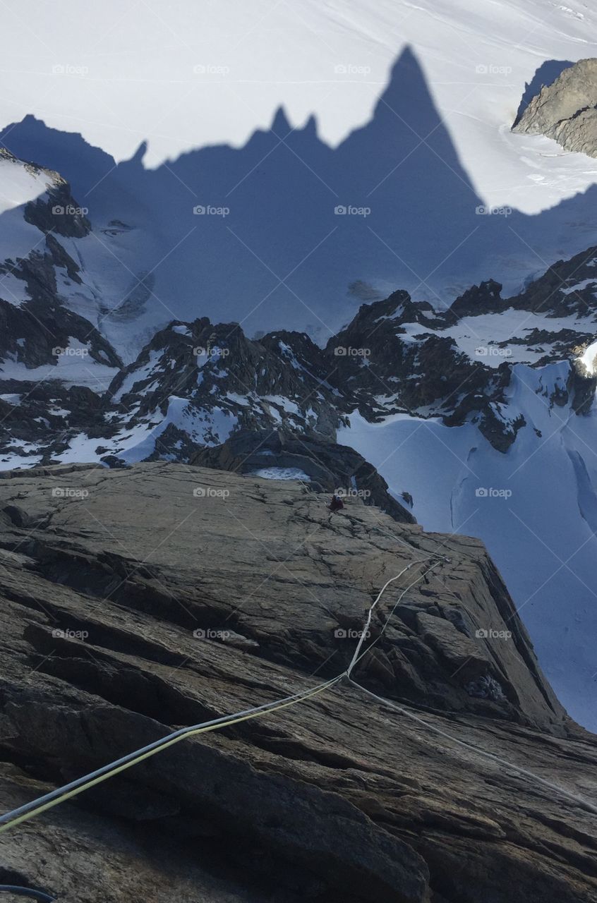 Climbing in the shadow of the Dent du Geant