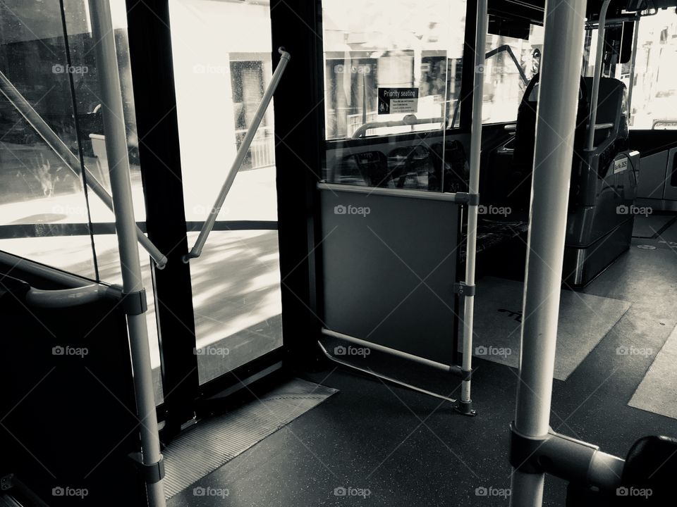 The view from the bus. Monochrome image.