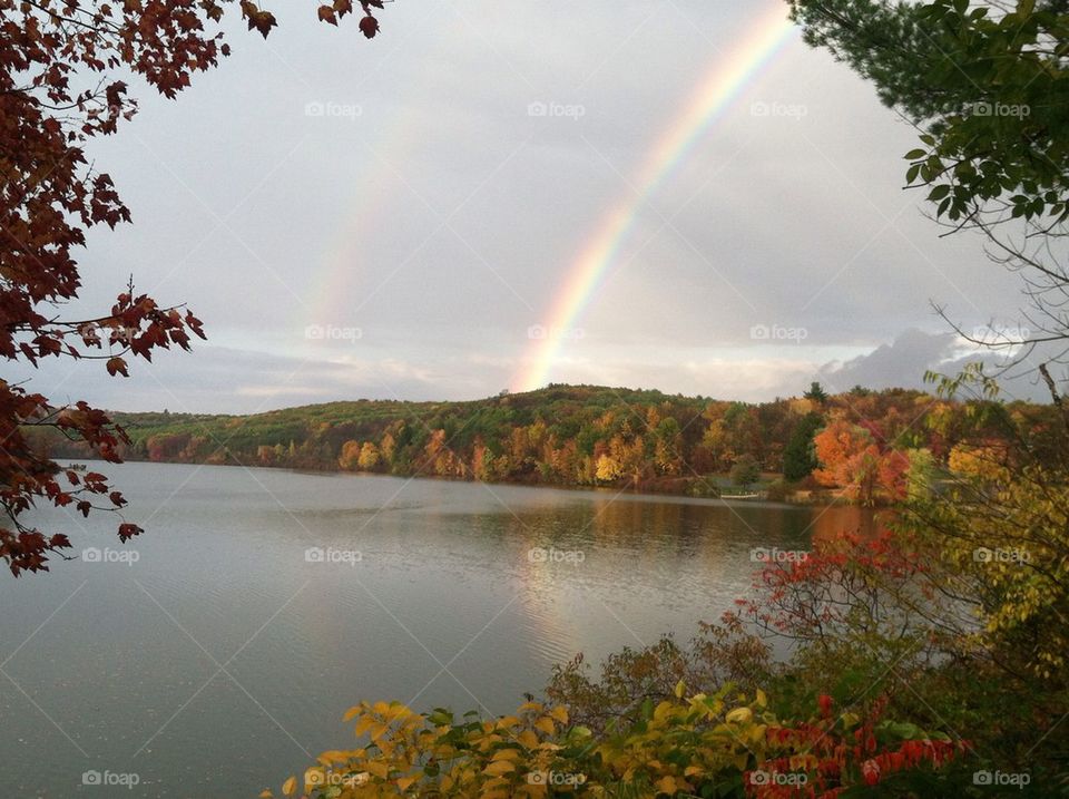 Rainbow reflection on the lake