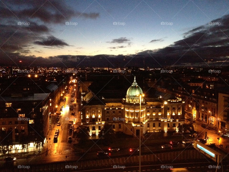 High angle view of city in night