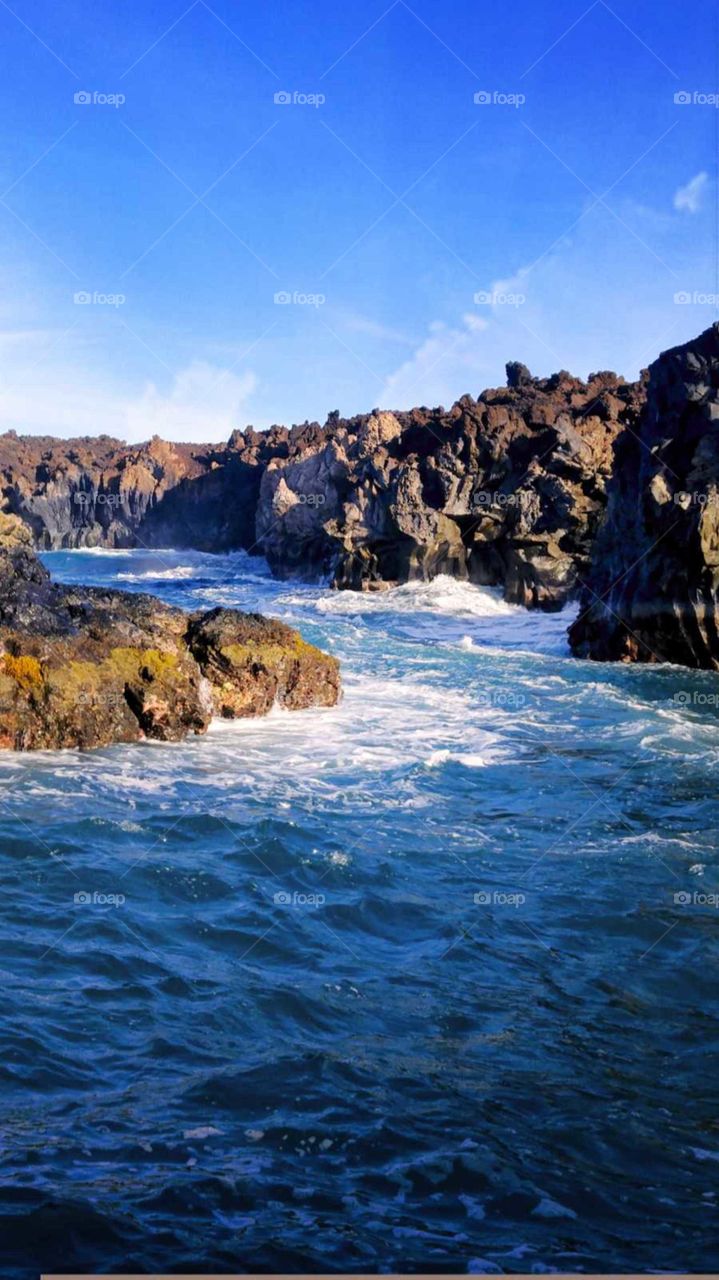 lava rocks in the sea