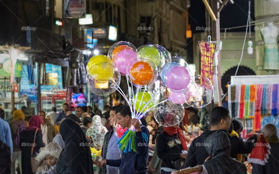 Night local market life in Luxor Egypt 