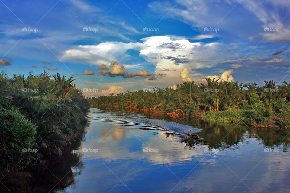 Sunny day with blue sky at Banjarmasin, Indonesia.