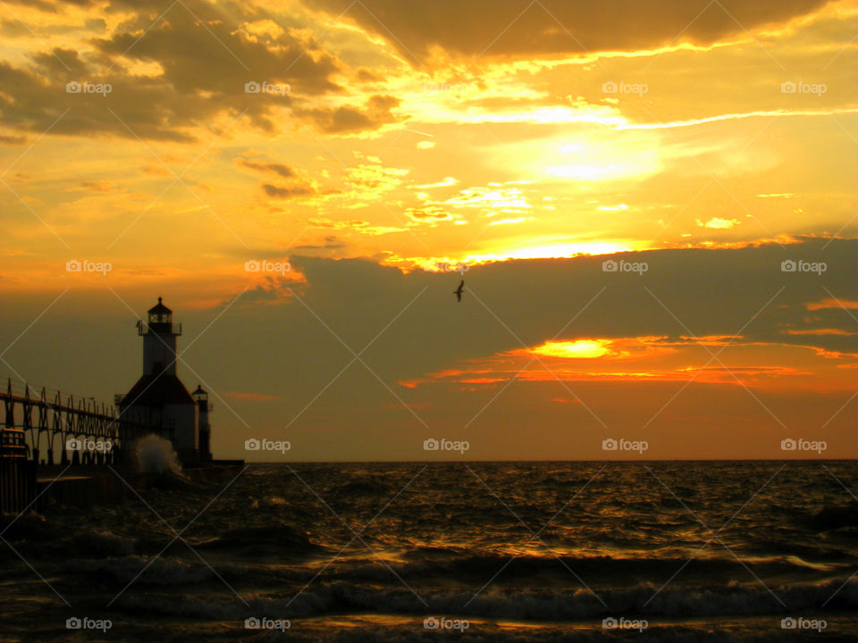 beach sunset orange clouds by mengzishiliu