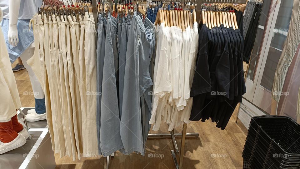 hanging clothes sold in the shop.