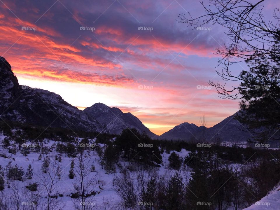 Sunset on winter time 