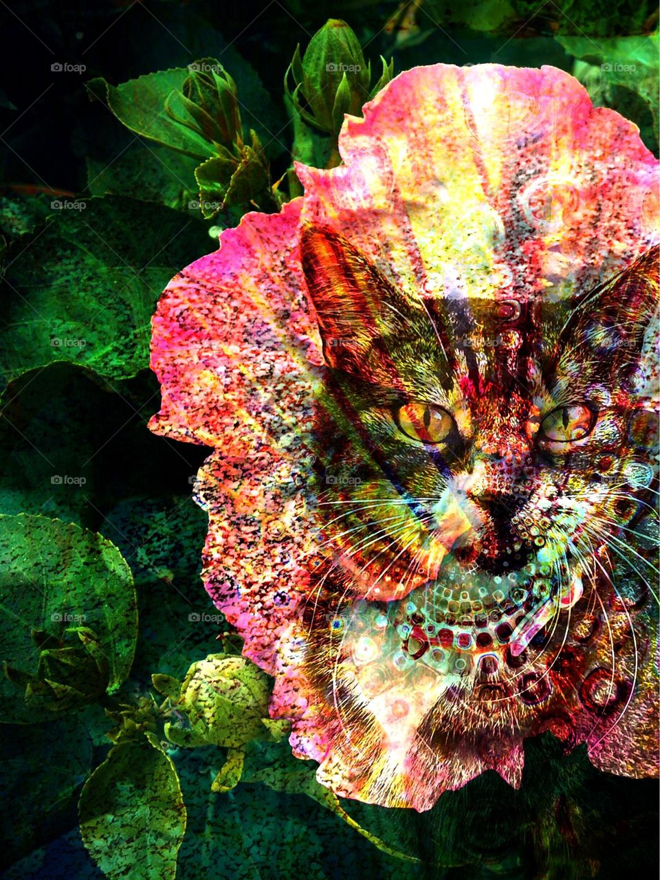 Cat face flower art.