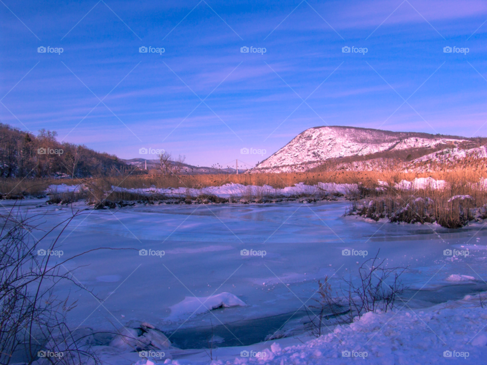 winter mountain sunset ice by delvec