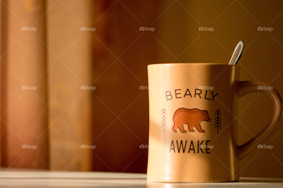 'Bearly awake' in the morning with a big cup of coffee