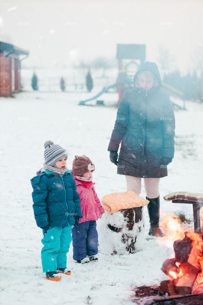 Winter with friends. Spending wintertime outdoors