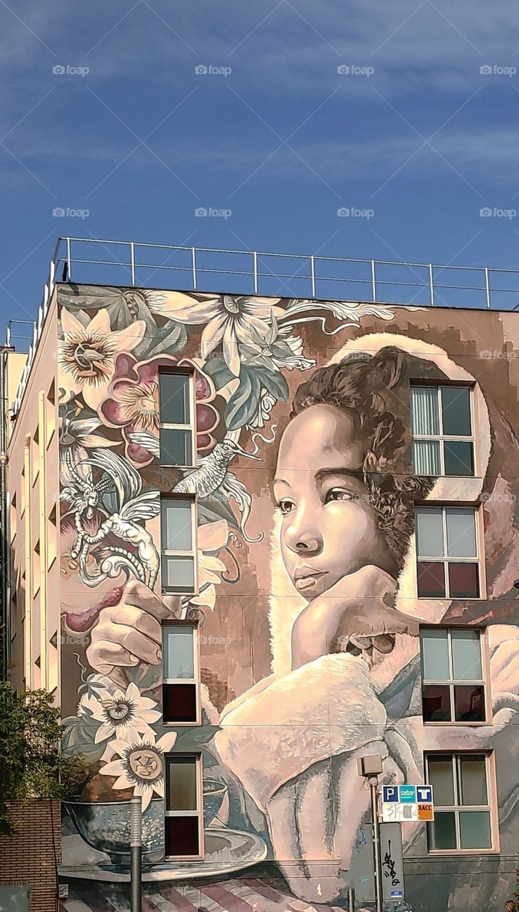 Graffiti on building. Street Art.