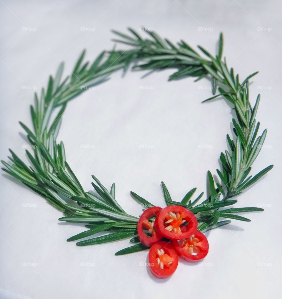 High angle view of christmas wreath
