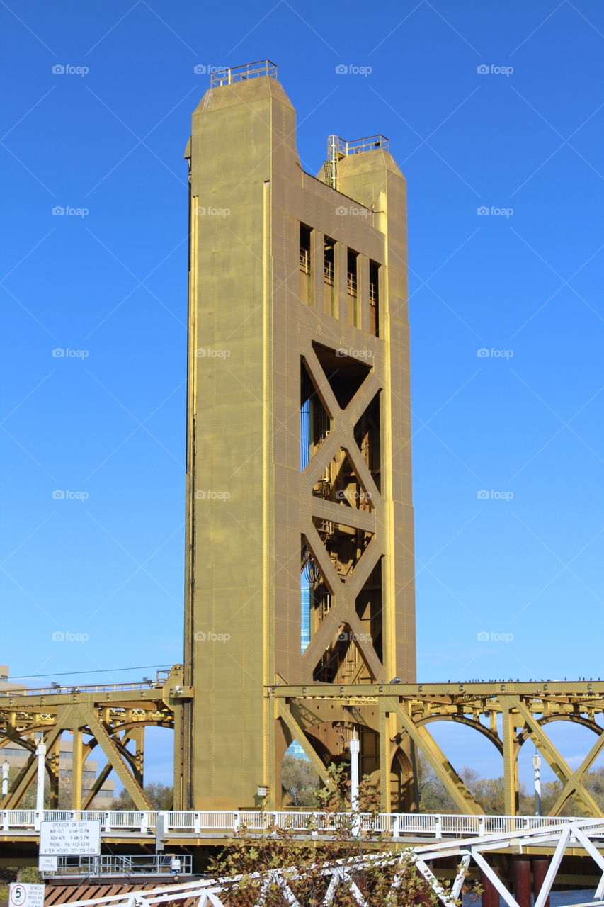 one of two towers on the famous gold Bridge in the state's capital of Sacramento California.