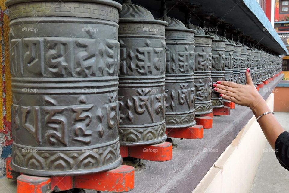 Buddhist prayer wheels