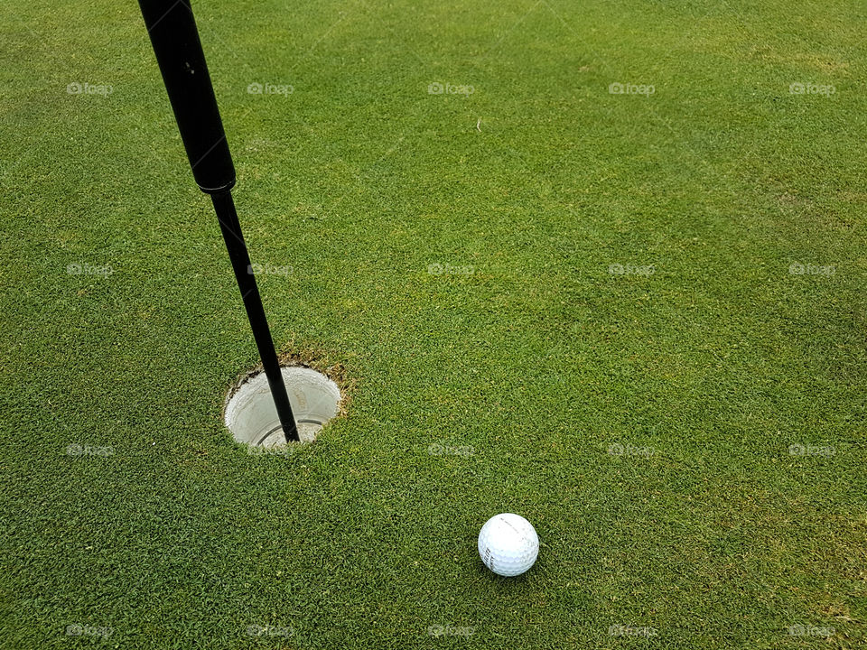 golf ball near hole on the green