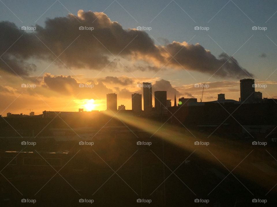 Birmingham skyline sunset, UK