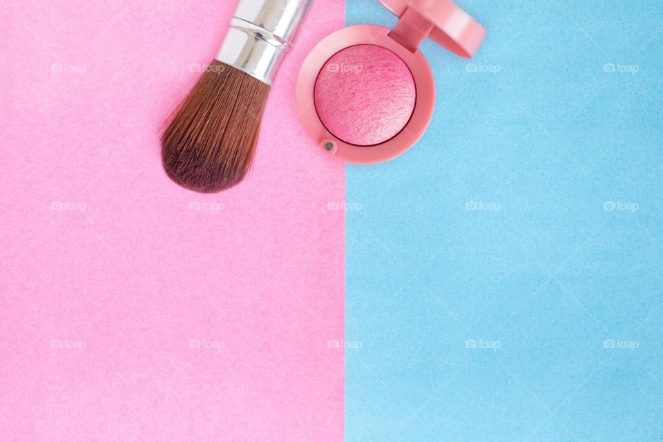 Brush and blush colorful flat lay