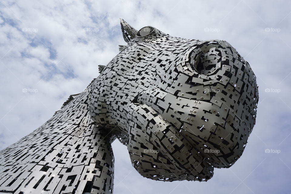 Unusual angle of one of The Kelpies a huge metal horse Falkirk, Scotland 🏴󠁧󠁢󠁳󠁣󠁴󠁿