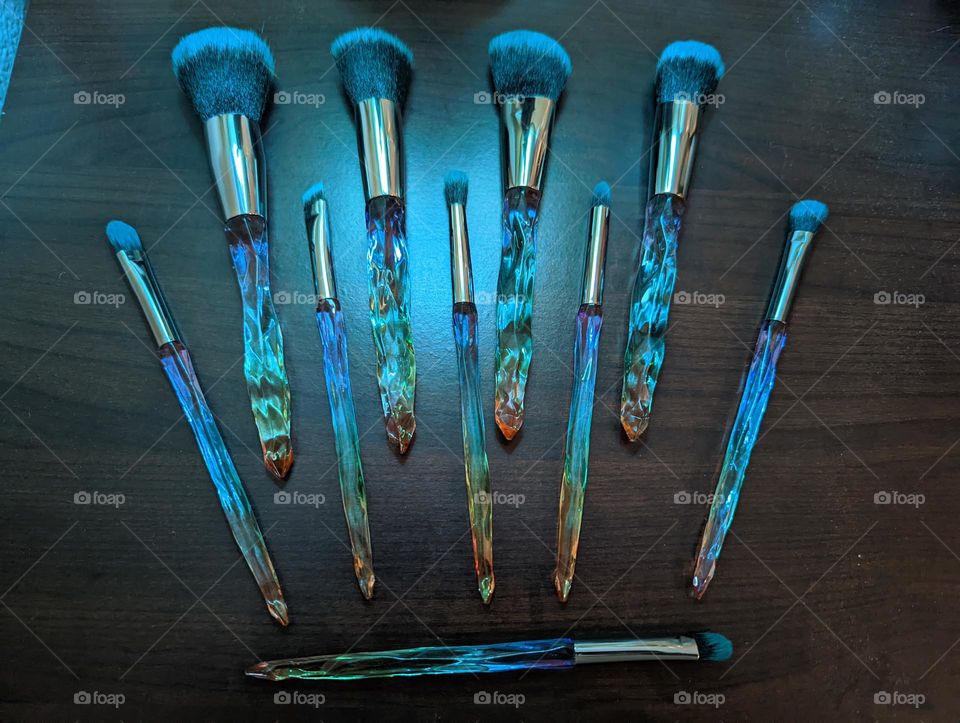 make up brushes in blue