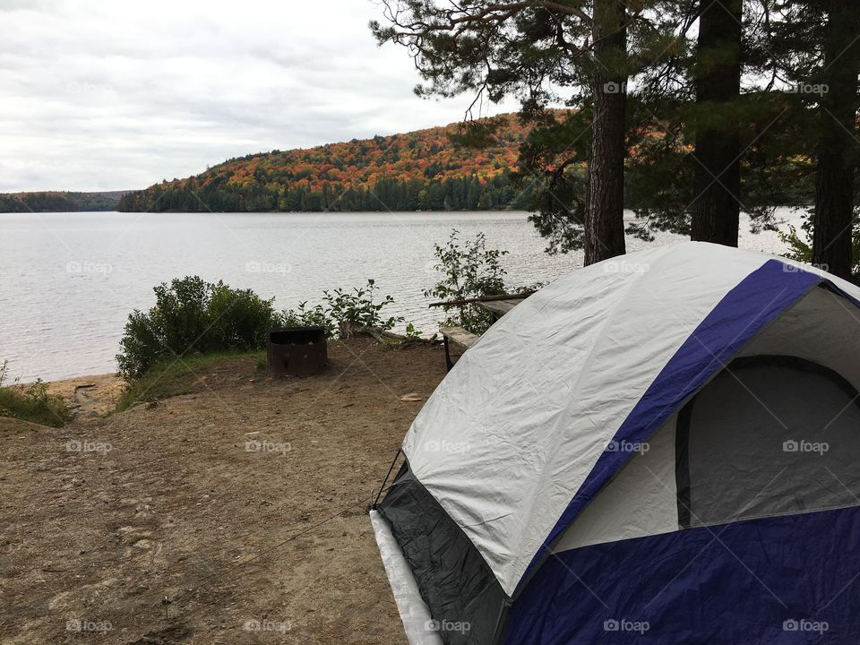 Campsite by the water in Autumn 