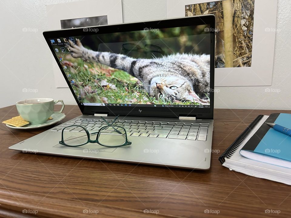 Open computer on desk