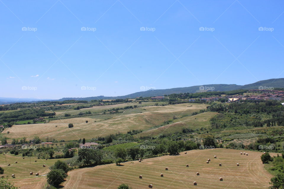 View across the Chianciano old town, stunning vistas across the countryside, Tuscany Italy 