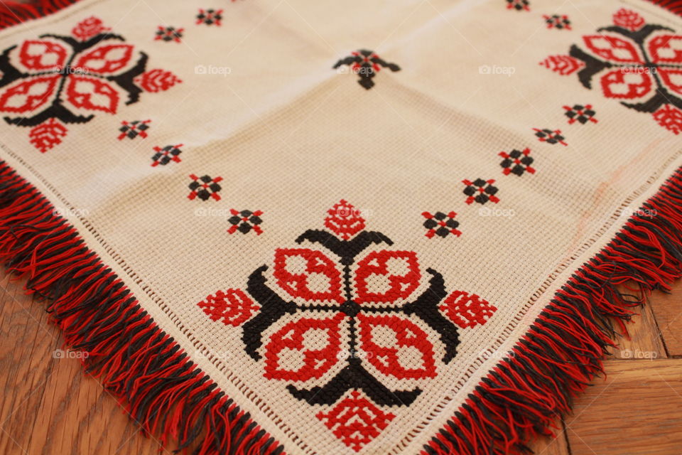 traditional red black towel