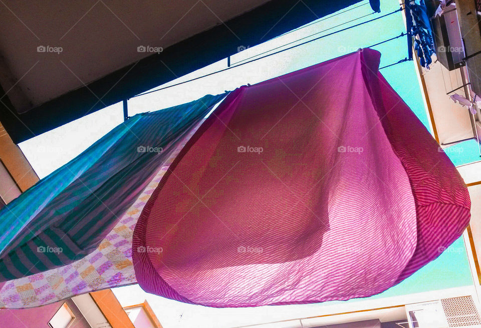 Low angle view of a cloth drying on clothesline