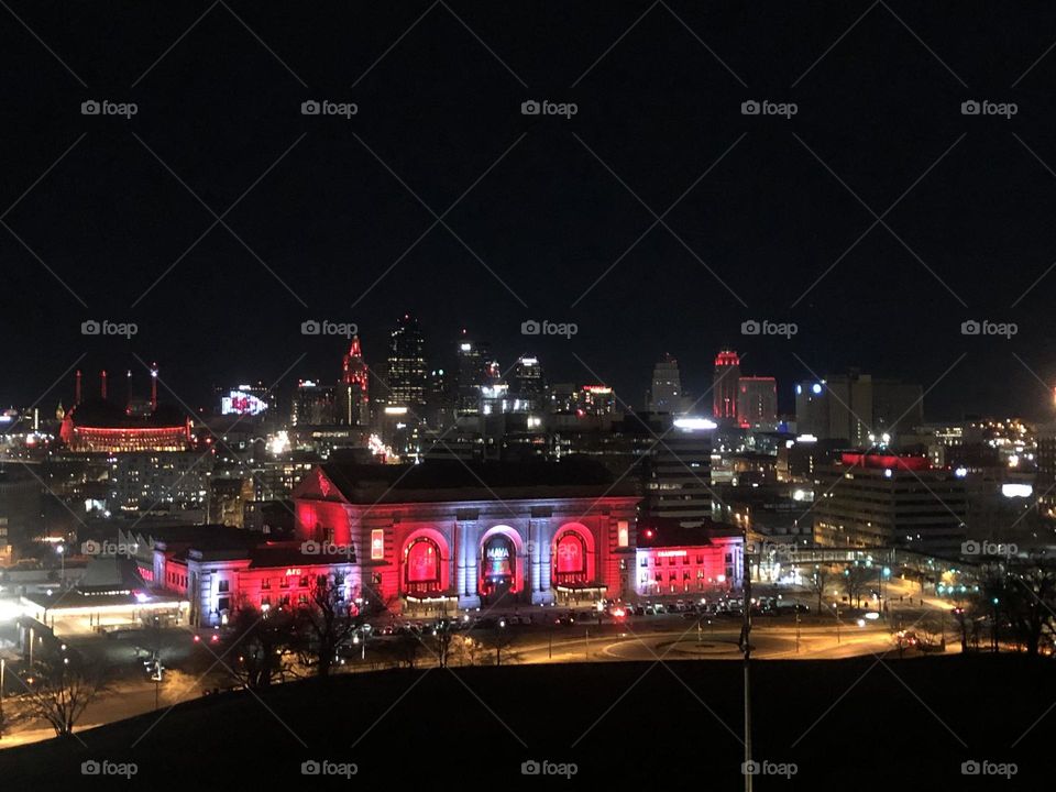 Kansas City Missouri Skyline in red