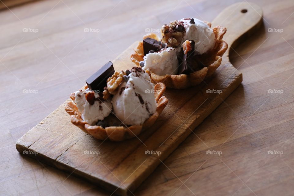 Chocolate waffle on table